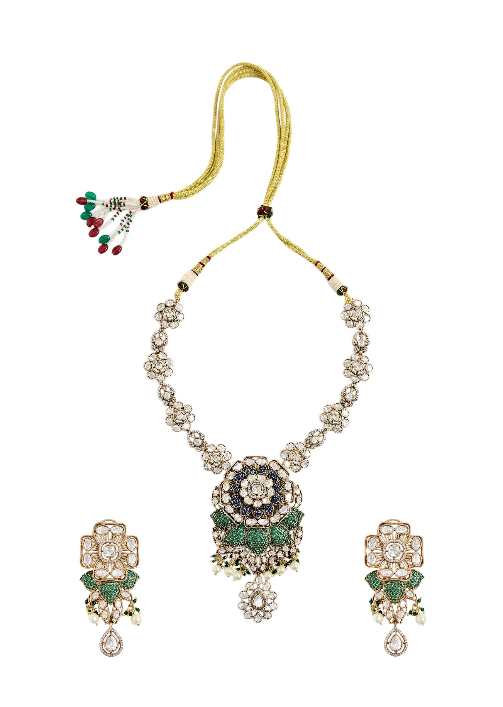 Kundan And Emerald Statement Necklace Set