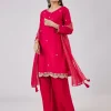 Pink Silk Palazzo Set With Zari And Sequins Work