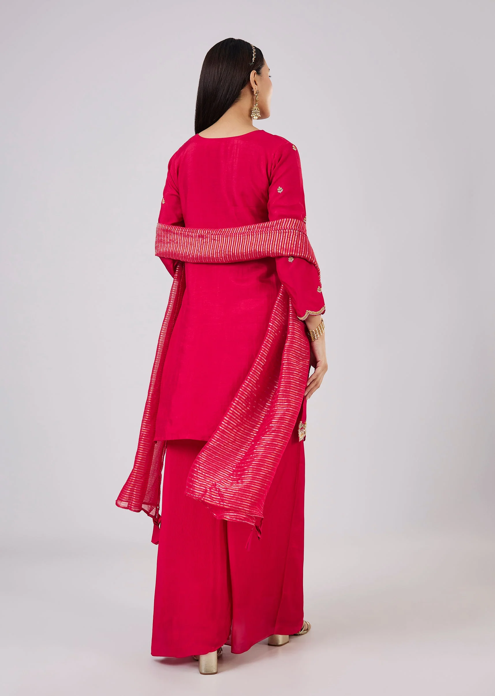 Pink Silk Palazzo Set With Zari And Sequins Work