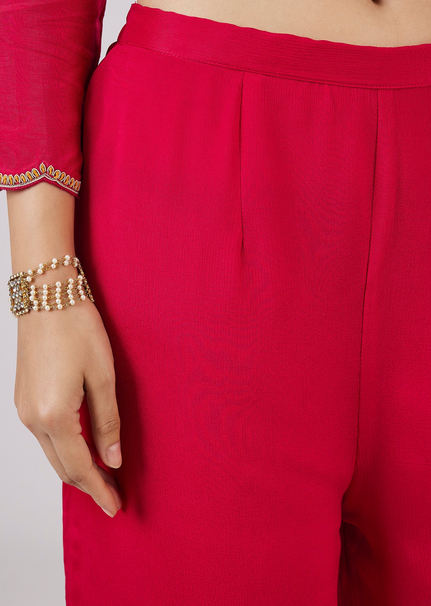 Pink Silk Palazzo Set With Zari And Sequins Work