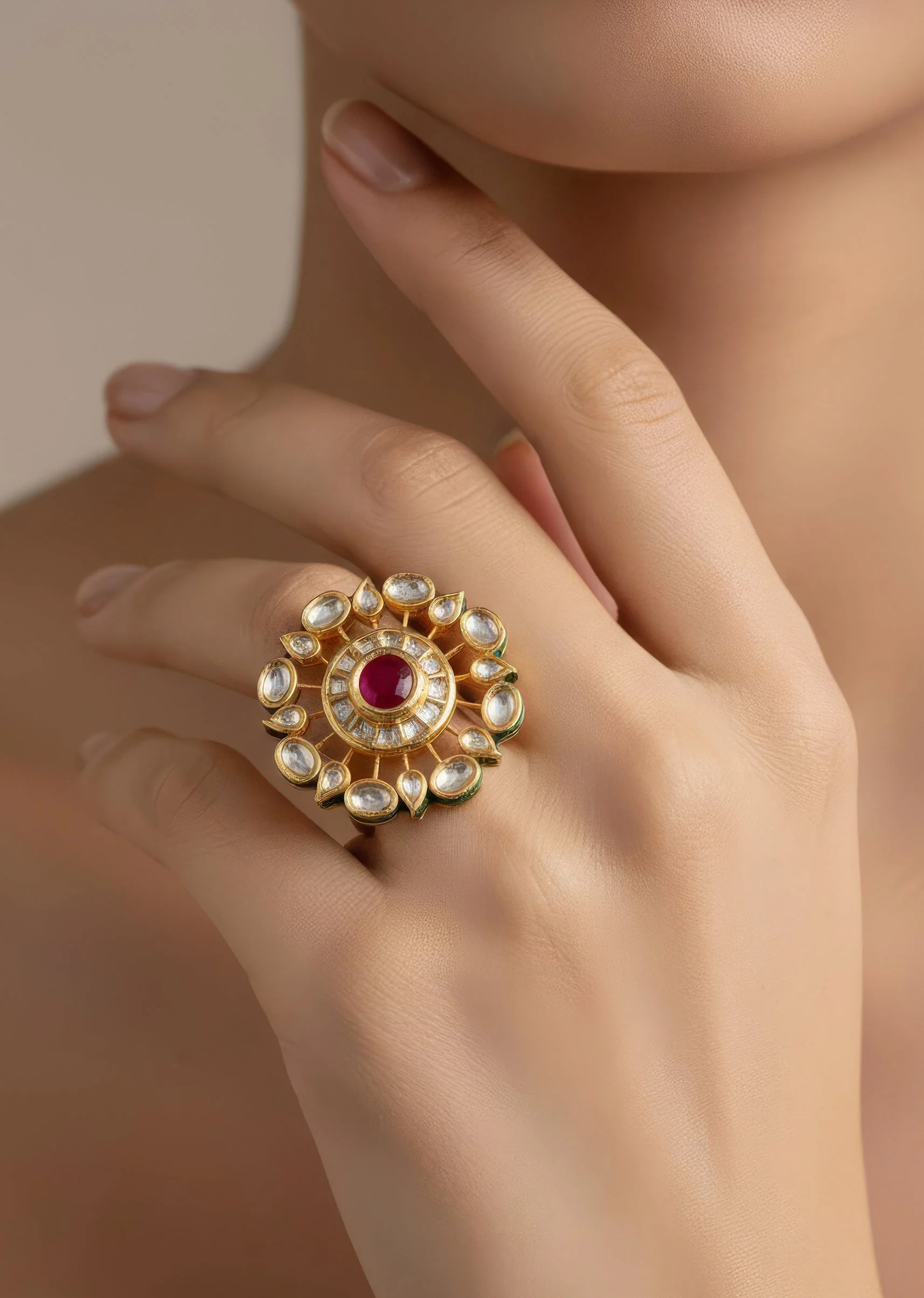 598-gold-tone-oversized-ring-with-red-stone-and-kundan-detailing-1.webp Gold Tone Oversized Ring With Red Stone and Kundan Detailing