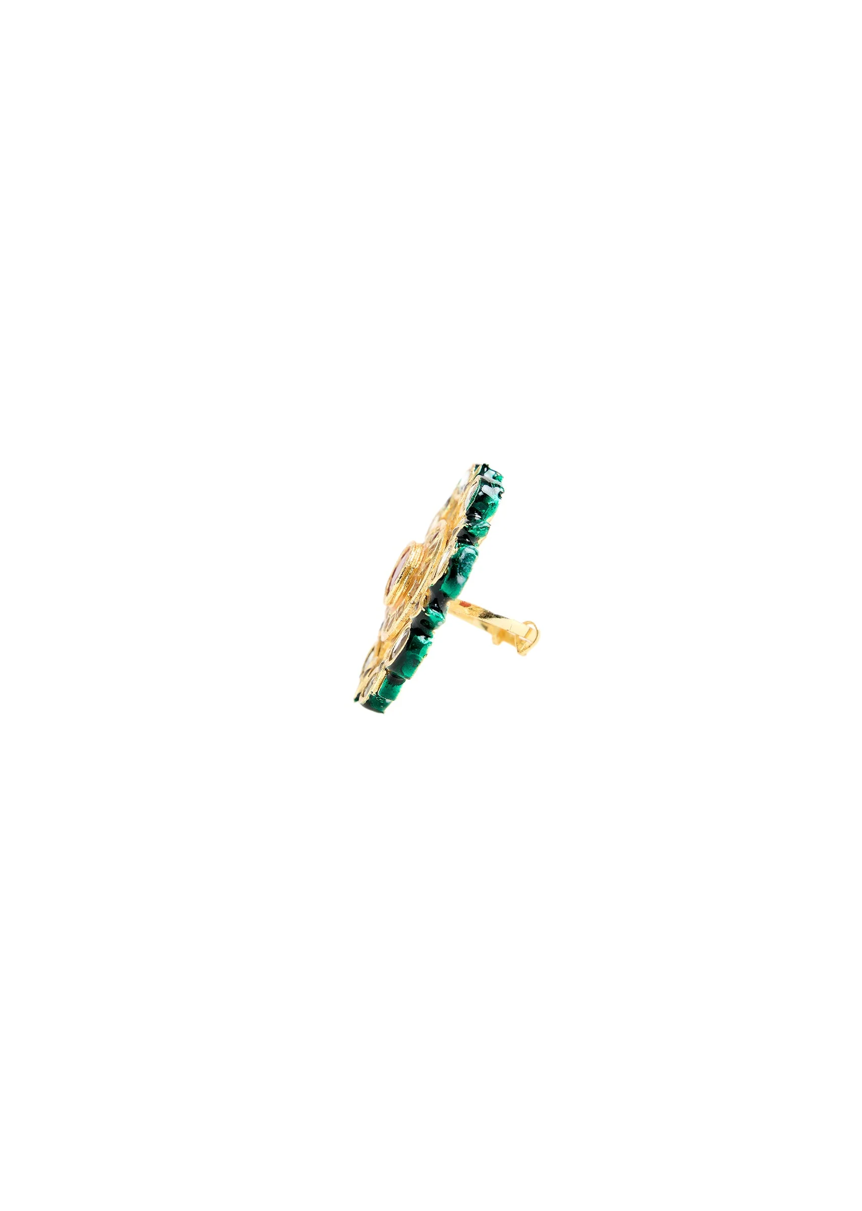 Gold Tone Oversized Ring With Red Stone and Kundan Detailing
