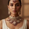 Gold Plated Kundan Polki Choker Necklace Set With Earrings And Maangtikka