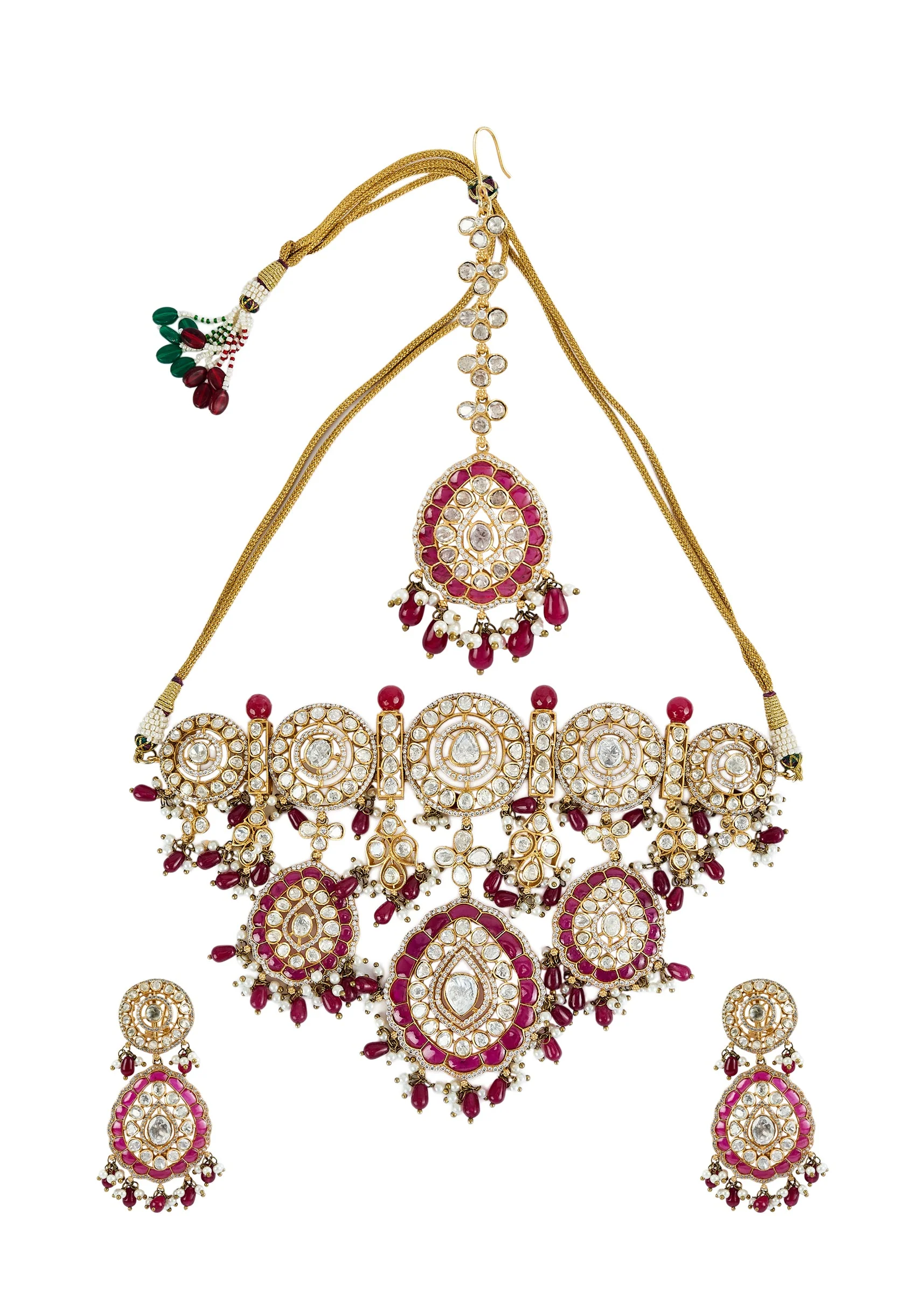 Gold Plated Kundan Polki Choker Necklace Set With Earrings And Maangtikka