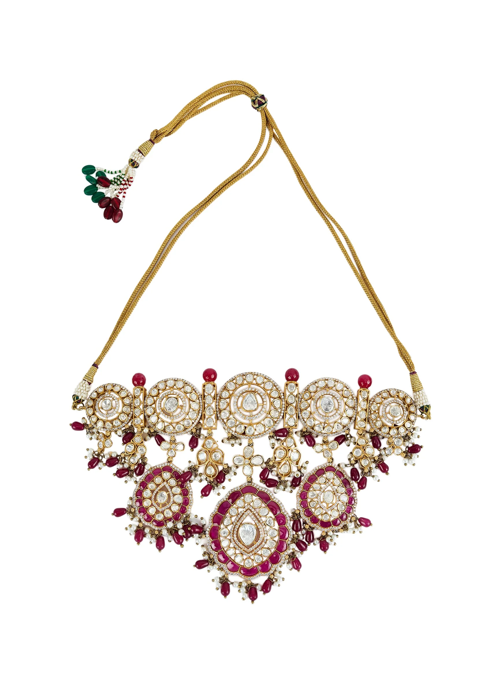 Gold Plated Kundan Polki Choker Necklace Set With Earrings And Maangtikka
