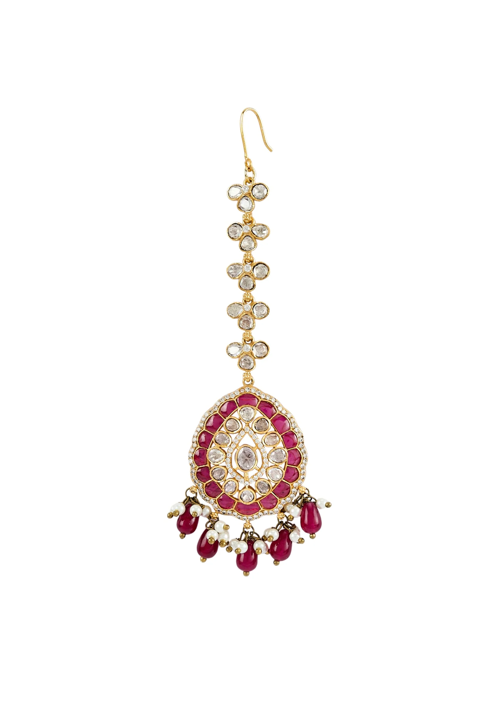 Gold Plated Kundan Polki Choker Necklace Set With Earrings And Maangtikka