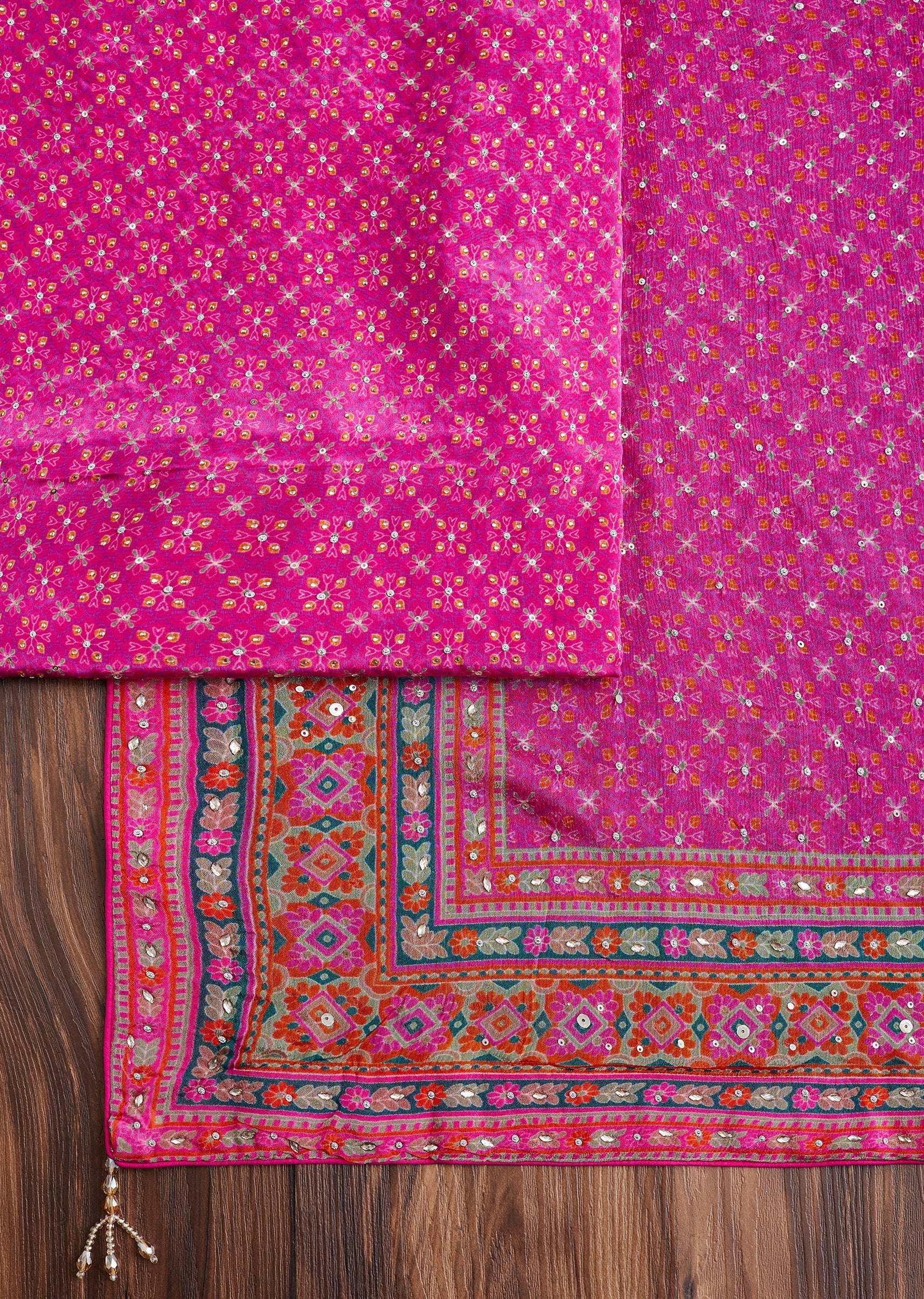 Pink Printed Crepe Dress Material Suit
