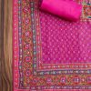 Pink Printed Crepe Dress Material Suit