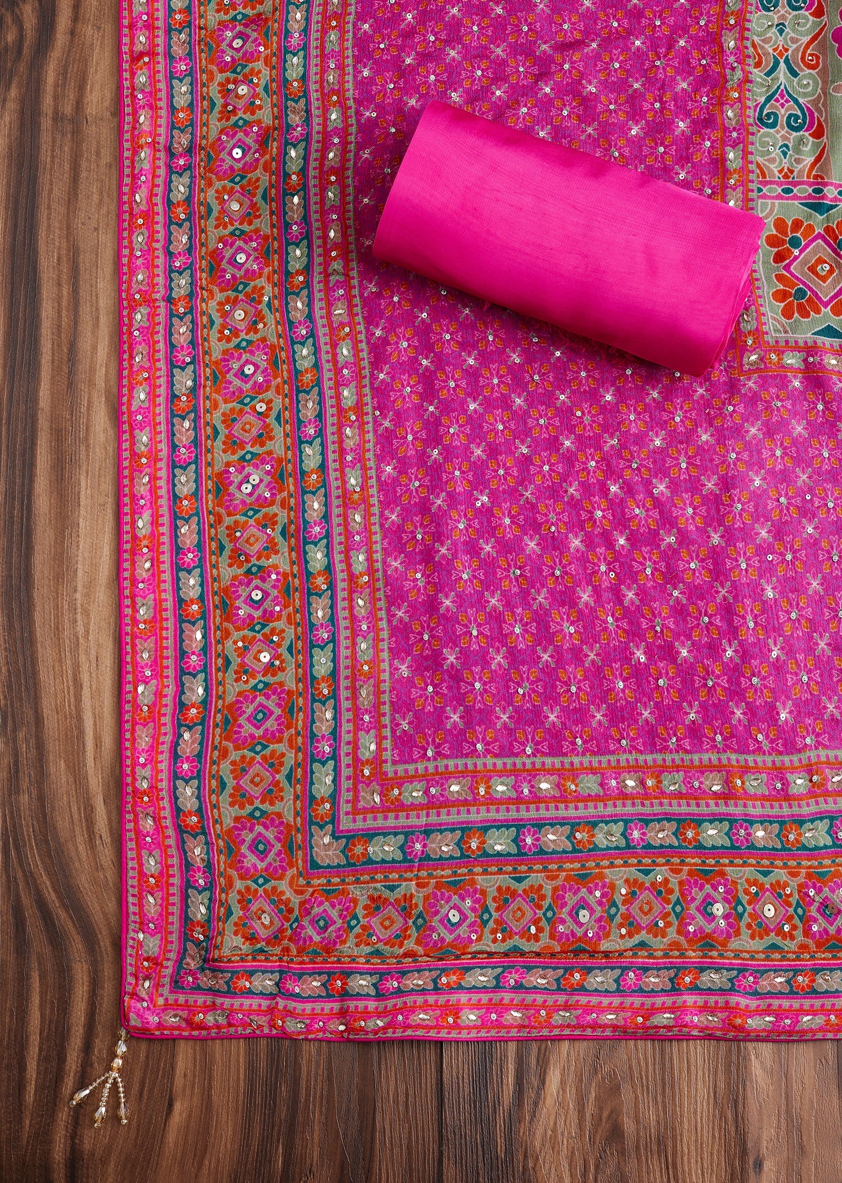 Pink Printed Crepe Dress Material Suit