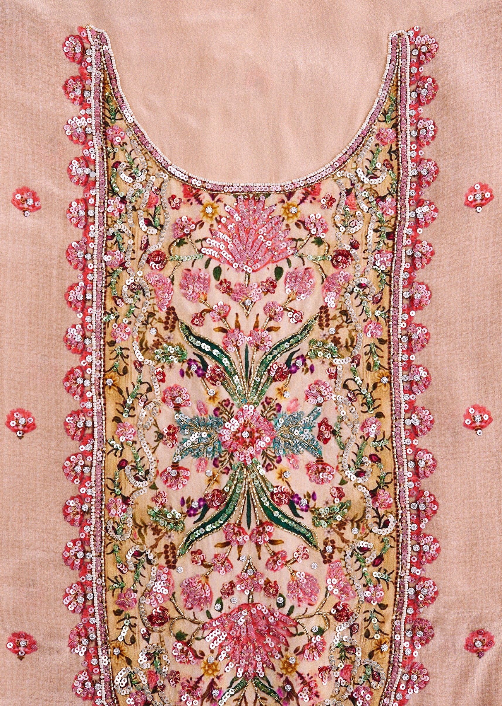 Gold Printed Crepe Dress Material Suit