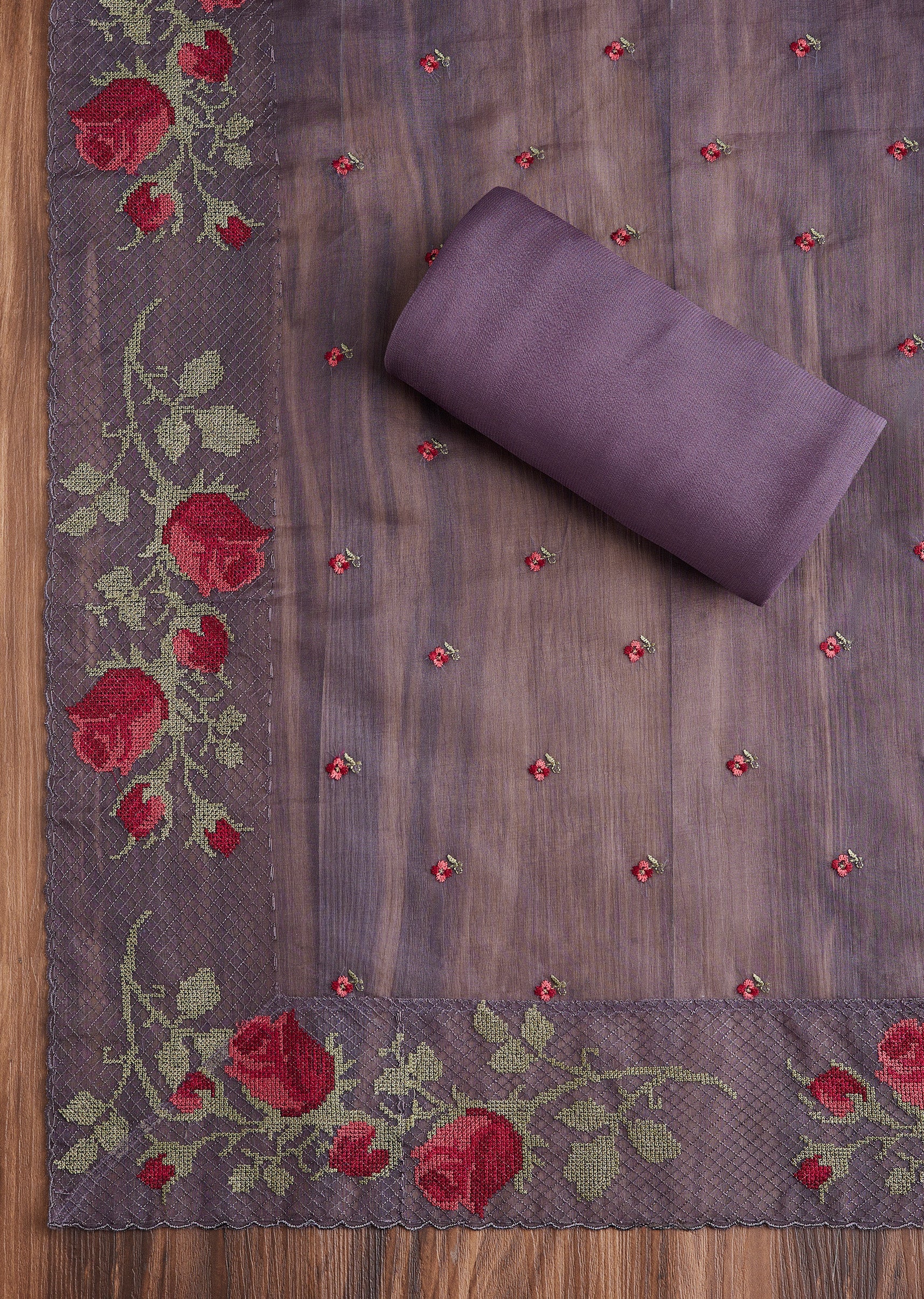 Grey Tussar Embroidered Suit