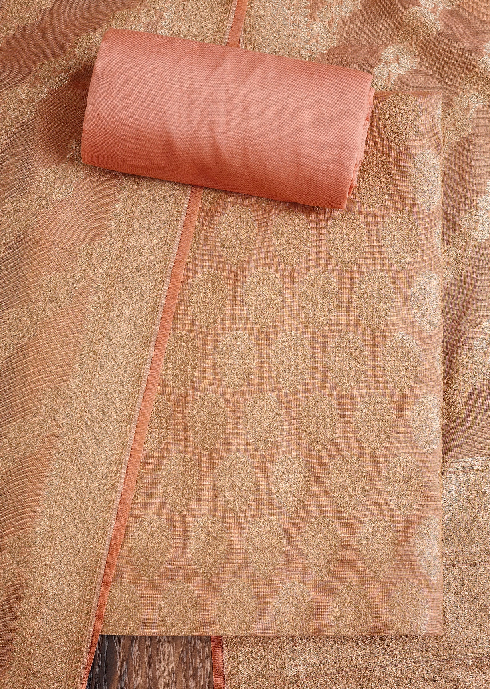 5996-peach-brocade-dress-material-suit-1.jpg Peach Brocade Dress Material Suit