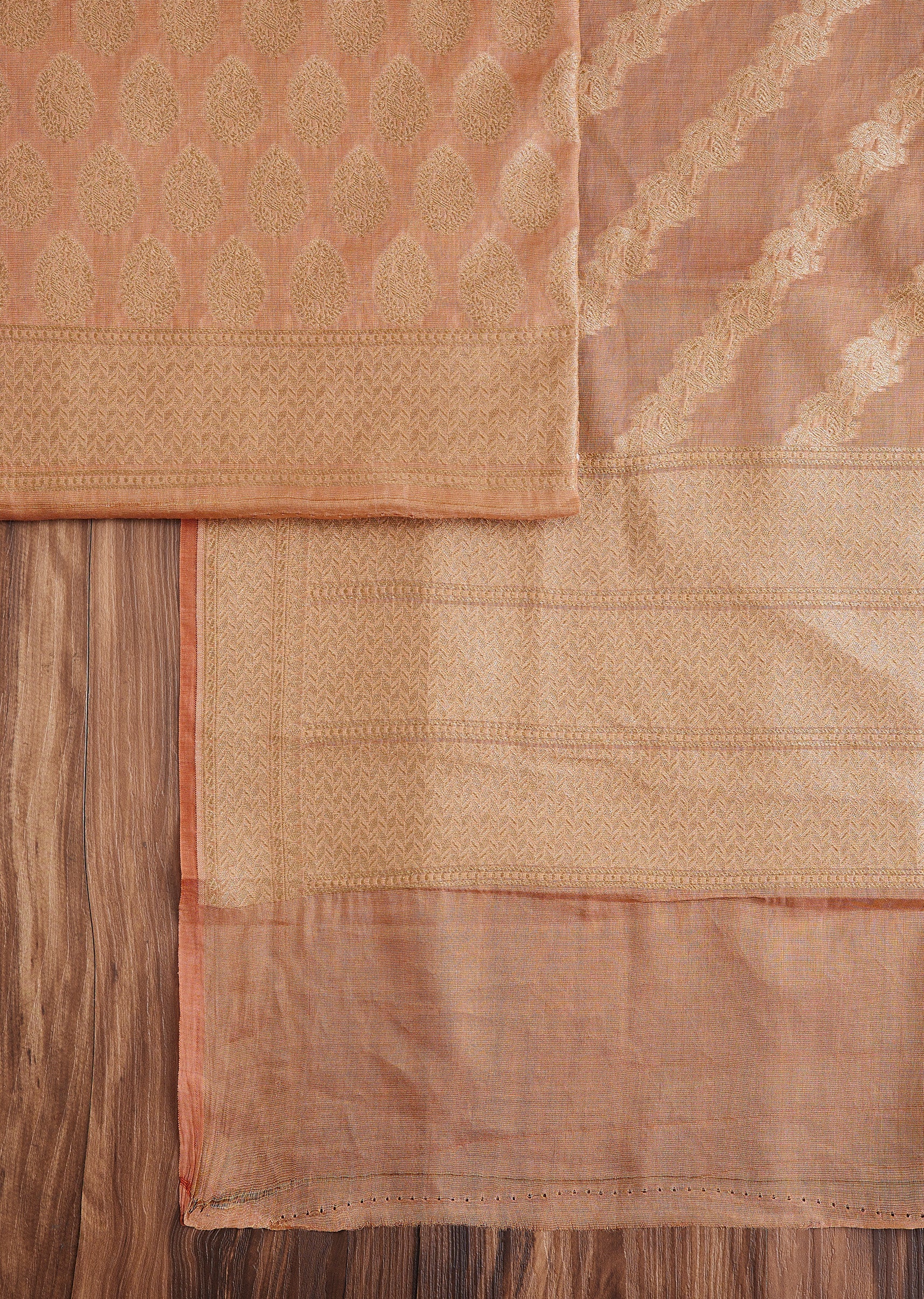Peach Brocade Dress Material Suit