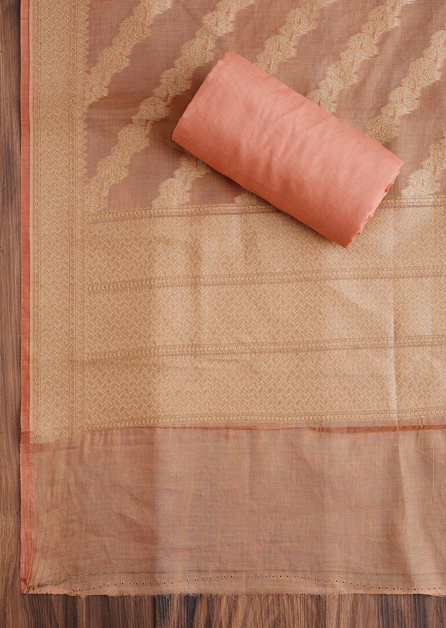Peach Brocade Dress Material Suit
