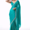 Turquoise Blue Chinon Saree With Stone And Cutdana Embroidered Border