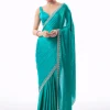 Turquoise Blue Chinon Saree With Stone And Cutdana Embroidered Border
