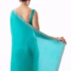 Turquoise Blue Chinon Saree With Stone And Cutdana Embroidered Border