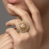 White Stone And Green Accent Kundan Polki Ring
