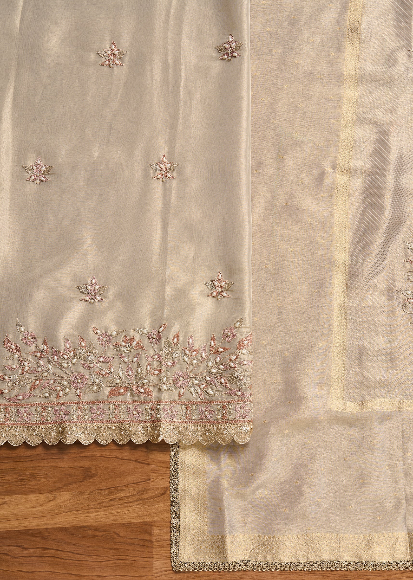 Ivory Crepe Unstitched Suit With Dupatta