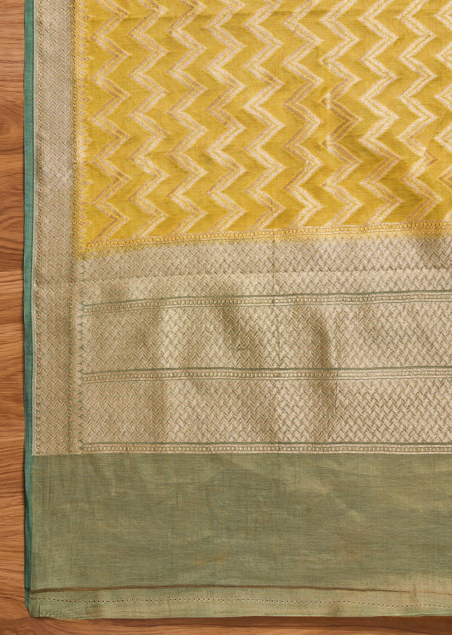 Green Brocade Banarasi Unstitched Suit With Dupatta