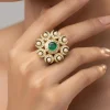 Gold Plated Centre Green Stone Kundan Polki Ring