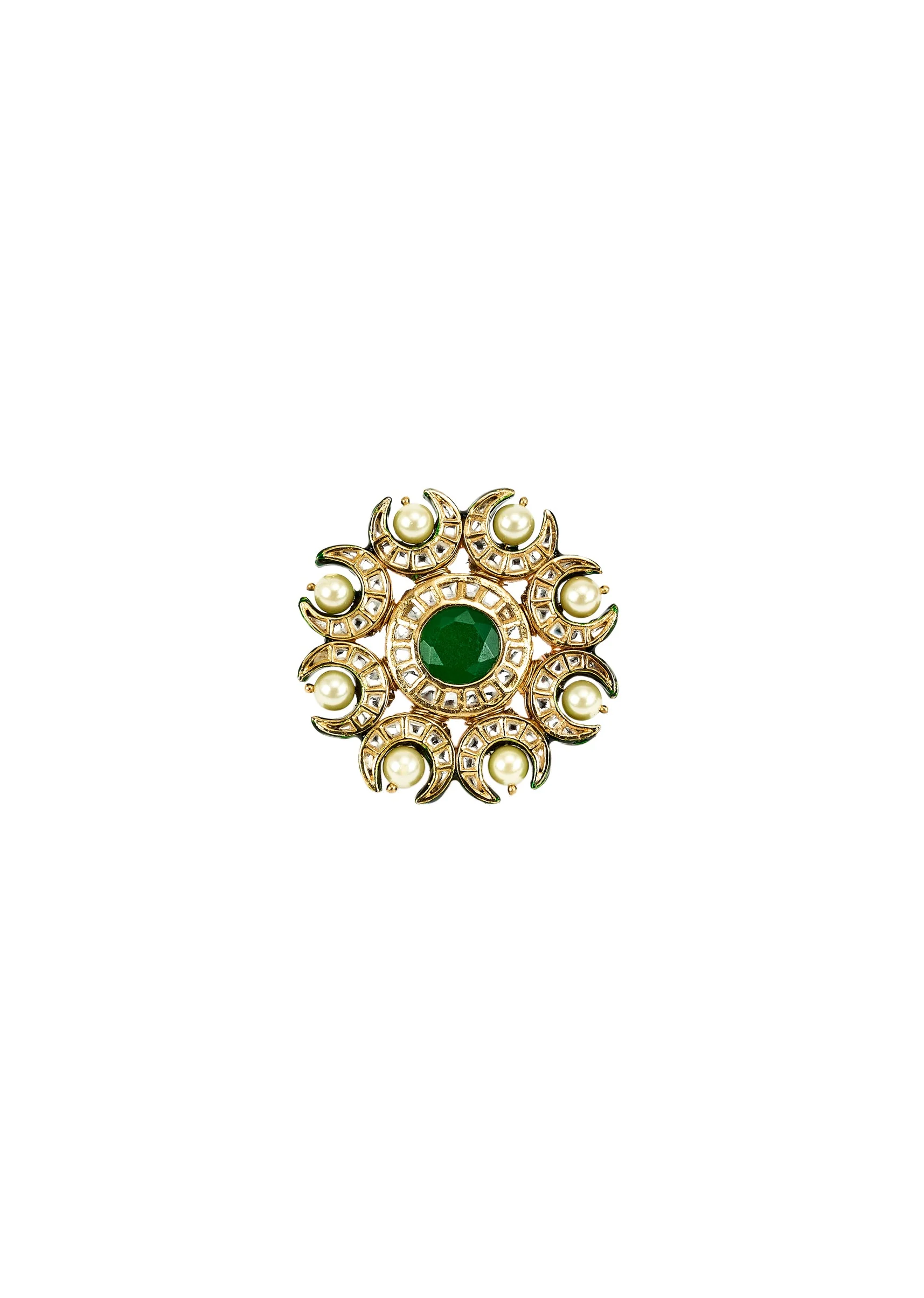 Gold Plated Centre Green Stone Kundan Polki Ring