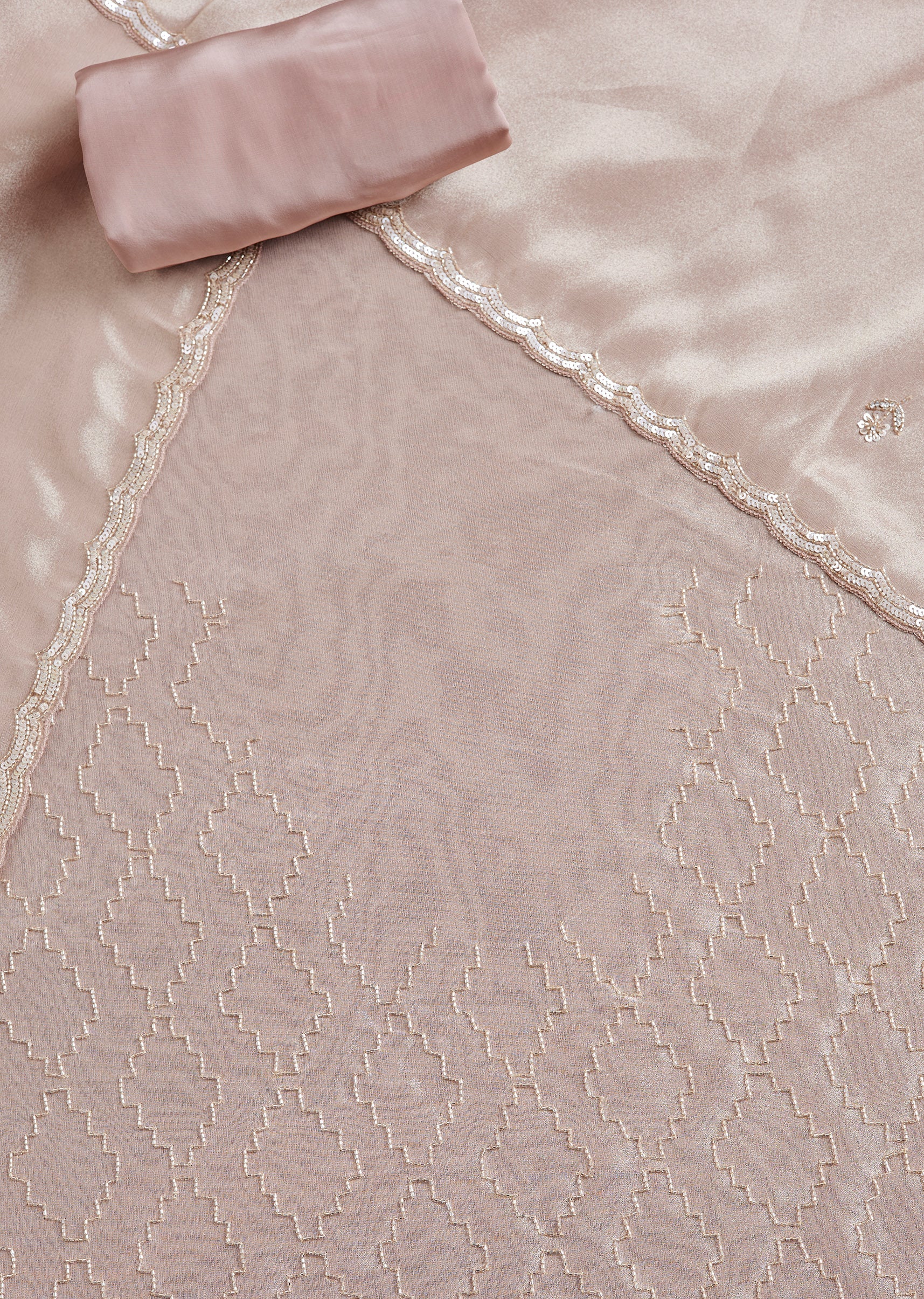 Peach Tissue Unstitched Suit With Dupatta