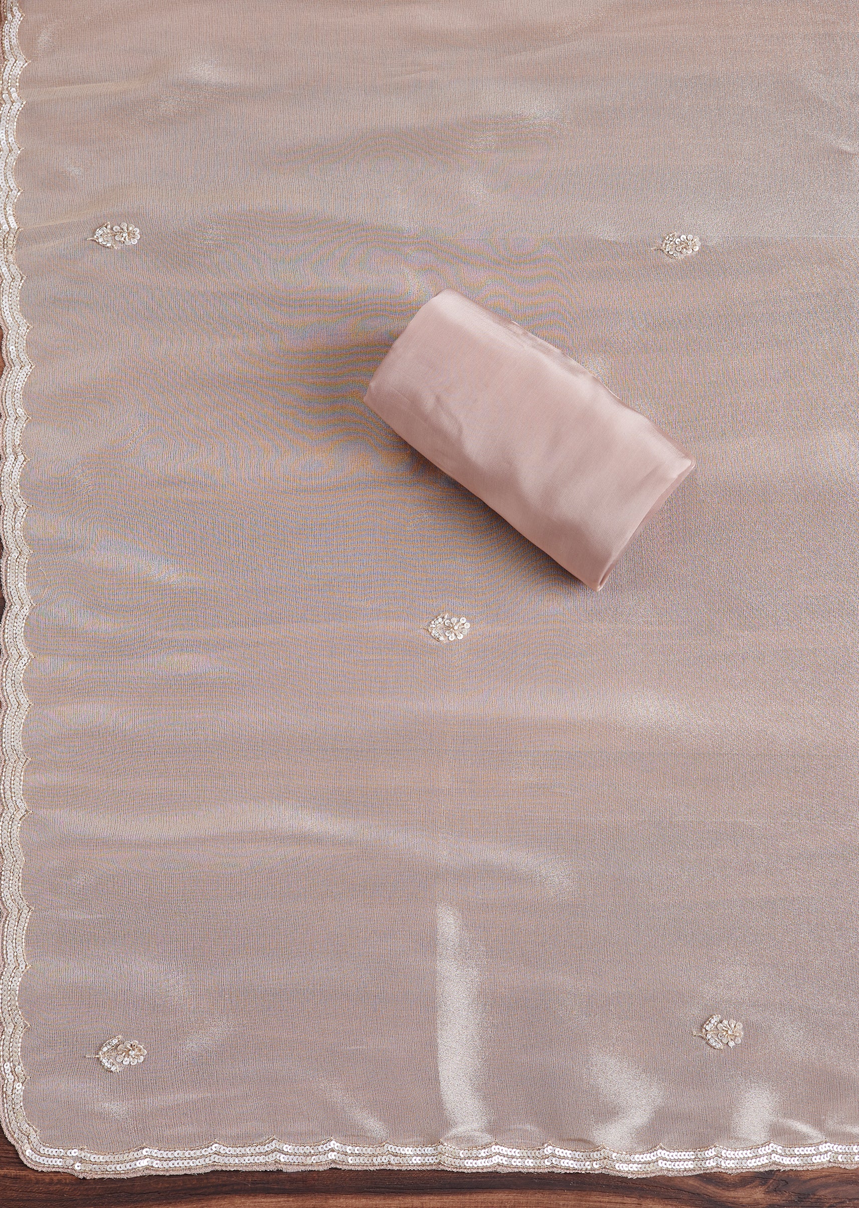 Peach Tissue Unstitched Suit With Dupatta