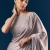 Mauve Satin Plain Saree With Cut Dana Embellished Halter Neck Blouse