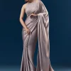 Mauve Satin Plain Saree With Cut Dana Embellished Halter Neck Blouse