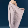 Mauve Satin Plain Saree With Cut Dana Embellished Halter Neck Blouse