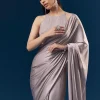 Mauve Satin Plain Saree With Cut Dana Embellished Halter Neck Blouse