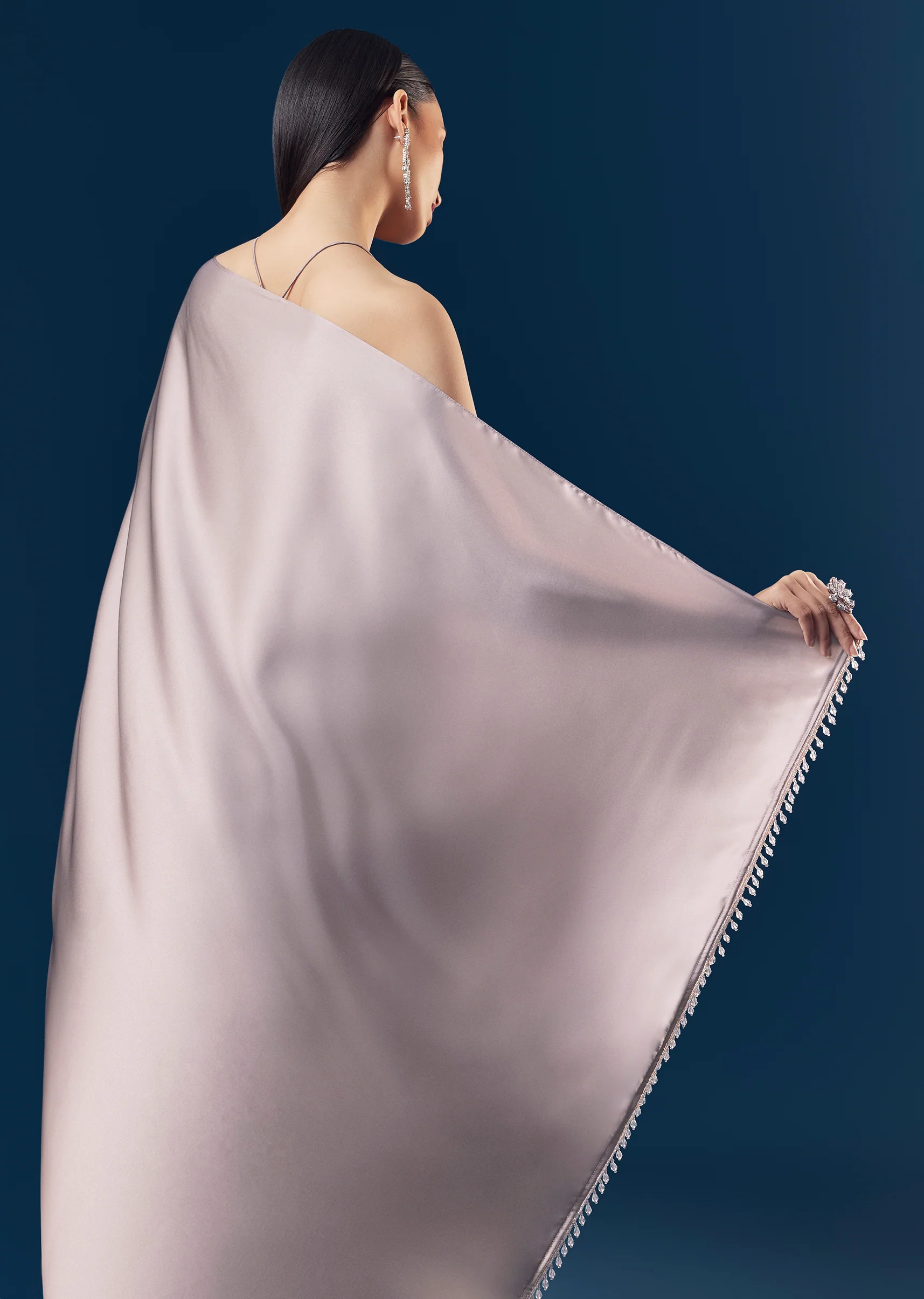 Mauve Satin Plain Saree With Cut Dana Embellished Halter Neck Blouse