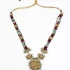 Gold Plated Maroon Beaded Long Necklace Set With Earrings
