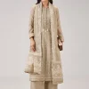 Beige Weaved Chanderi Kurta Set