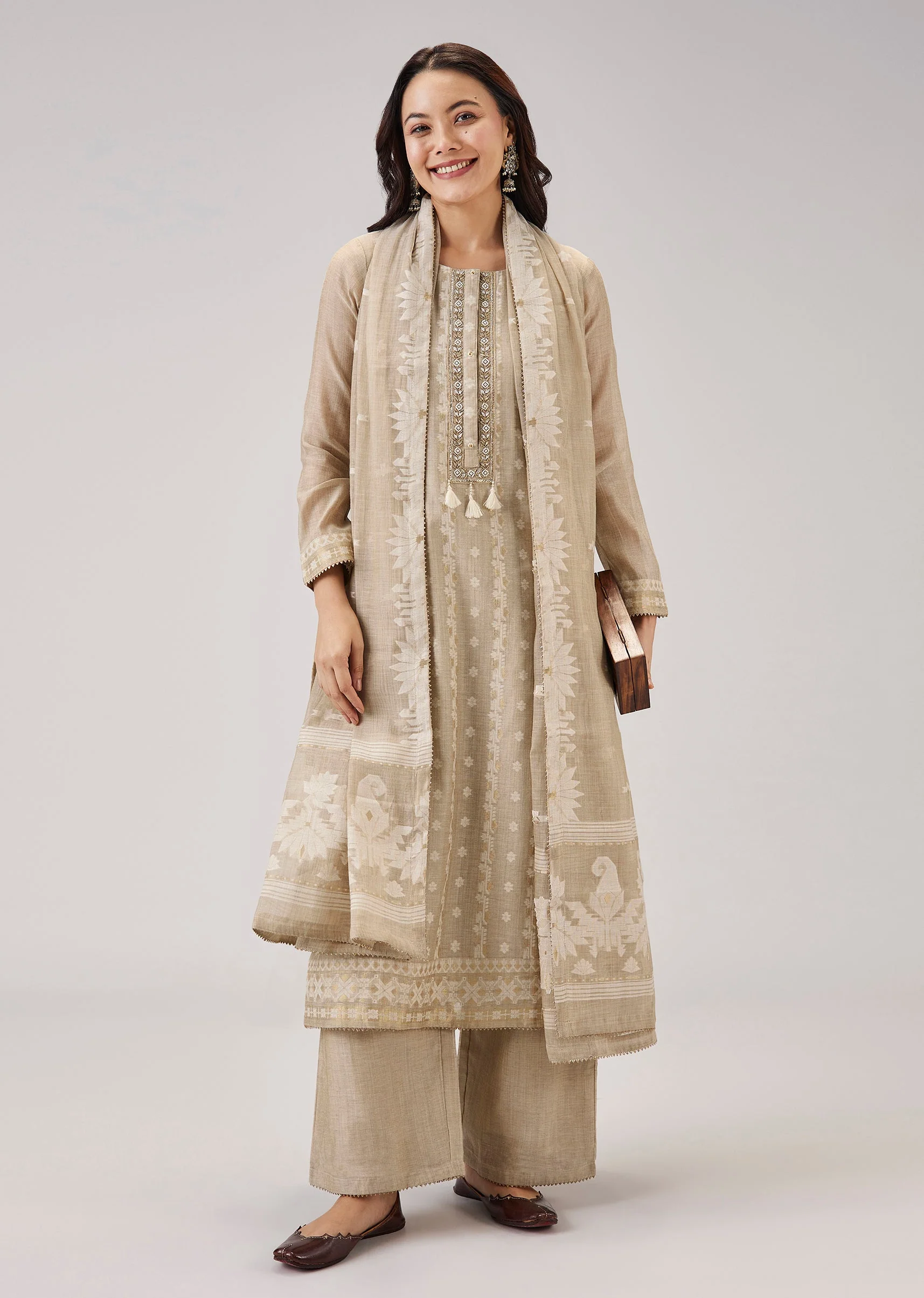 6037-beige-weaved-chanderi-kurta-set-1.webp Beige Weaved Chanderi Kurta Set