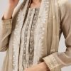 Beige Weaved Chanderi Kurta Set