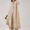 Beige Weaved Chanderi Kurta Set