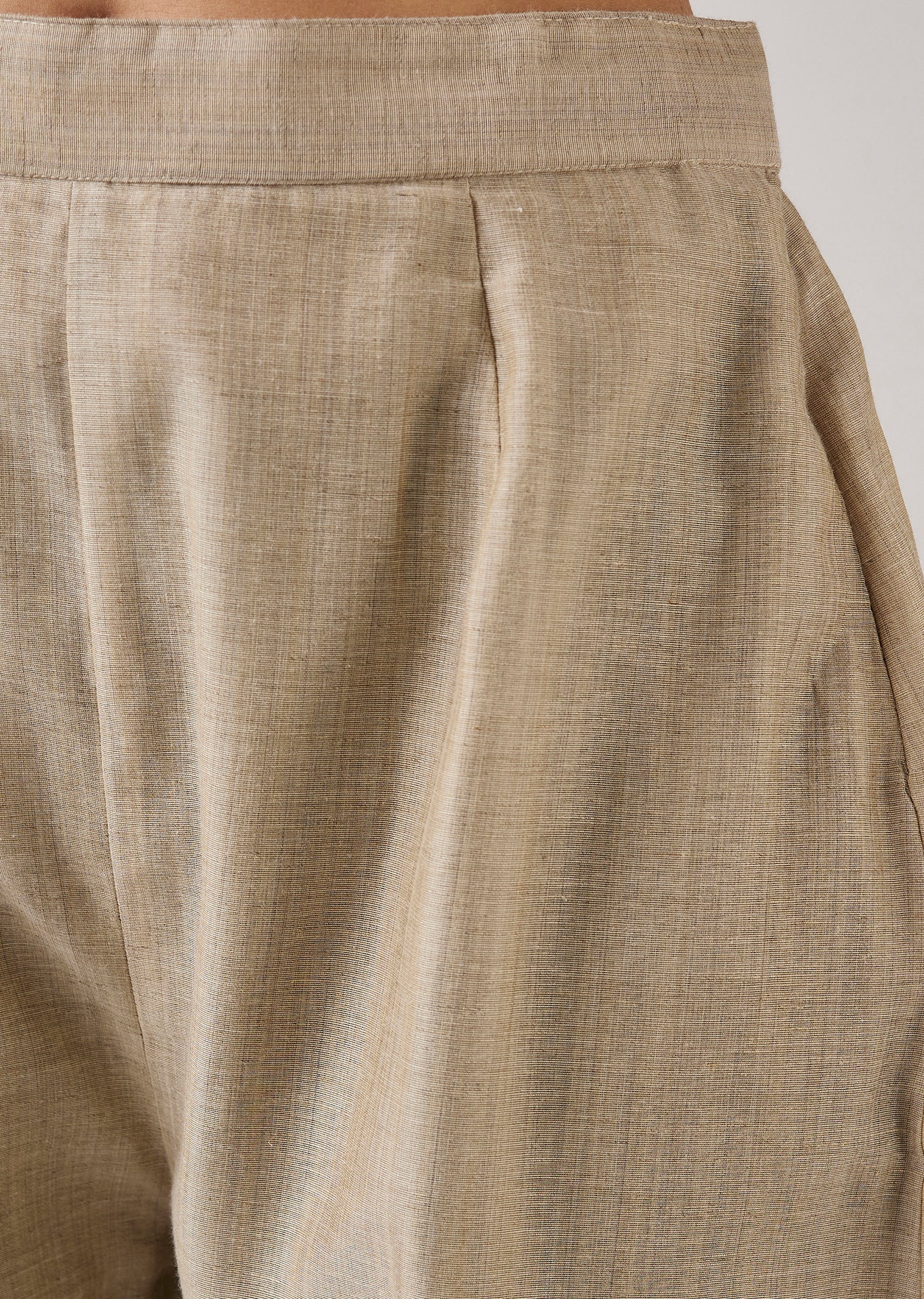 Beige Weaved Chanderi Kurta Set
