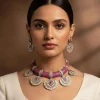 Purple Beaded Kundan Style Necklace And Earring Set