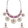 Purple Beaded Kundan Style Necklace And Earring Set