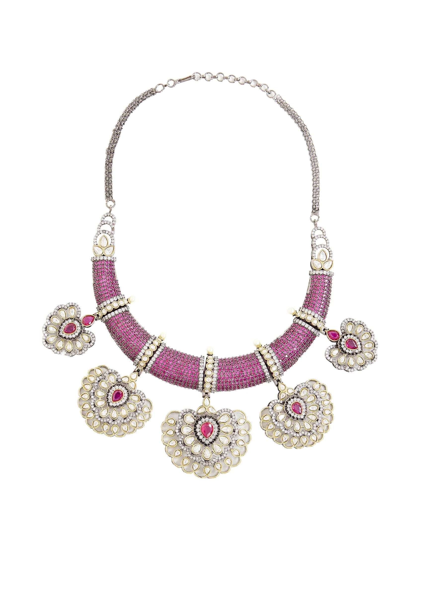 Purple Beaded Kundan Style Necklace And Earring Set