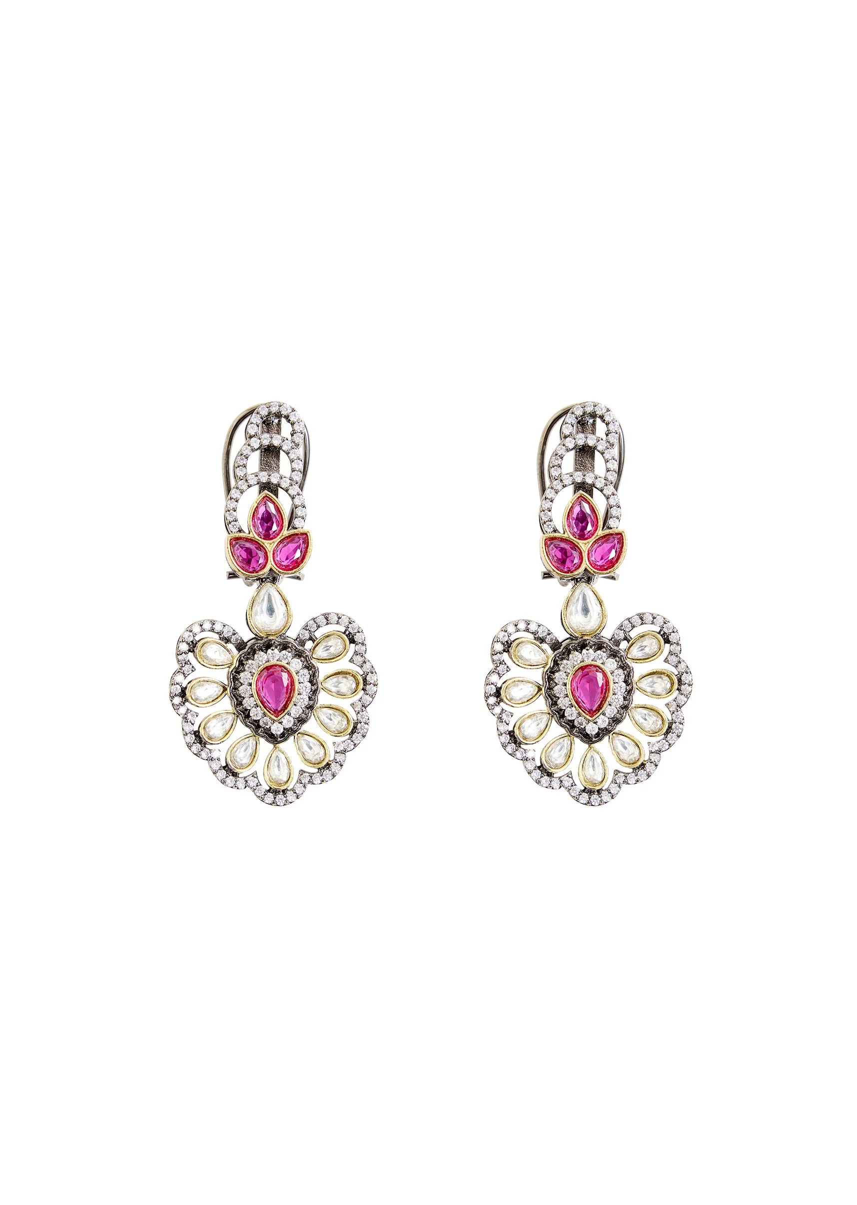 Purple Beaded Kundan Style Necklace And Earring Set