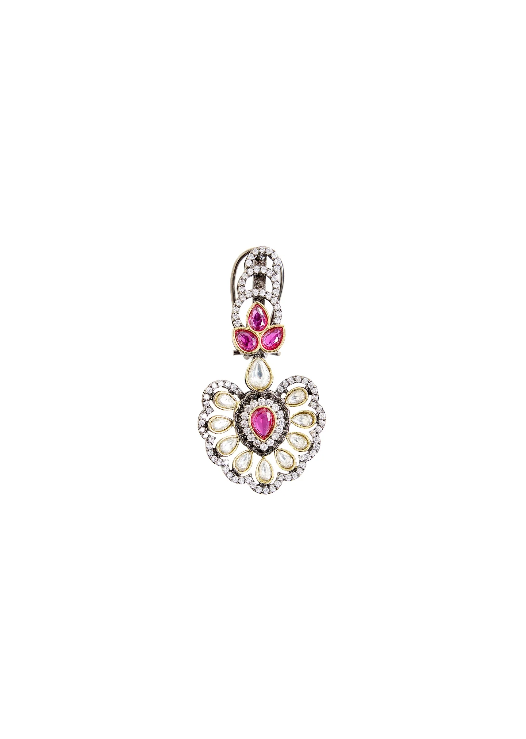 Purple Beaded Kundan Style Necklace And Earring Set