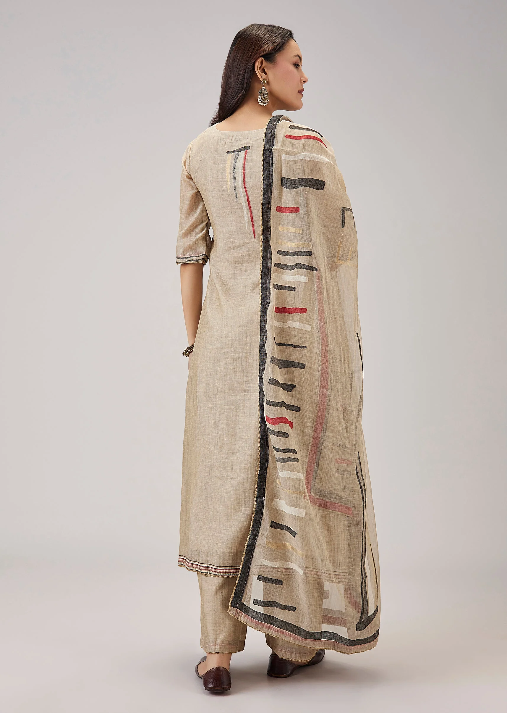Beige Handwork Chanderi Kurta Set
