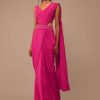 Hot Pink Indo-western Saree Set With Embroidered Belt