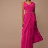 Hot Pink Indo-western Saree Set With Embroidered Belt