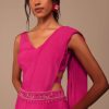 Hot Pink Indo-western Saree Set With Embroidered Belt
