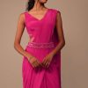 Hot Pink Indo-western Saree Set With Embroidered Belt