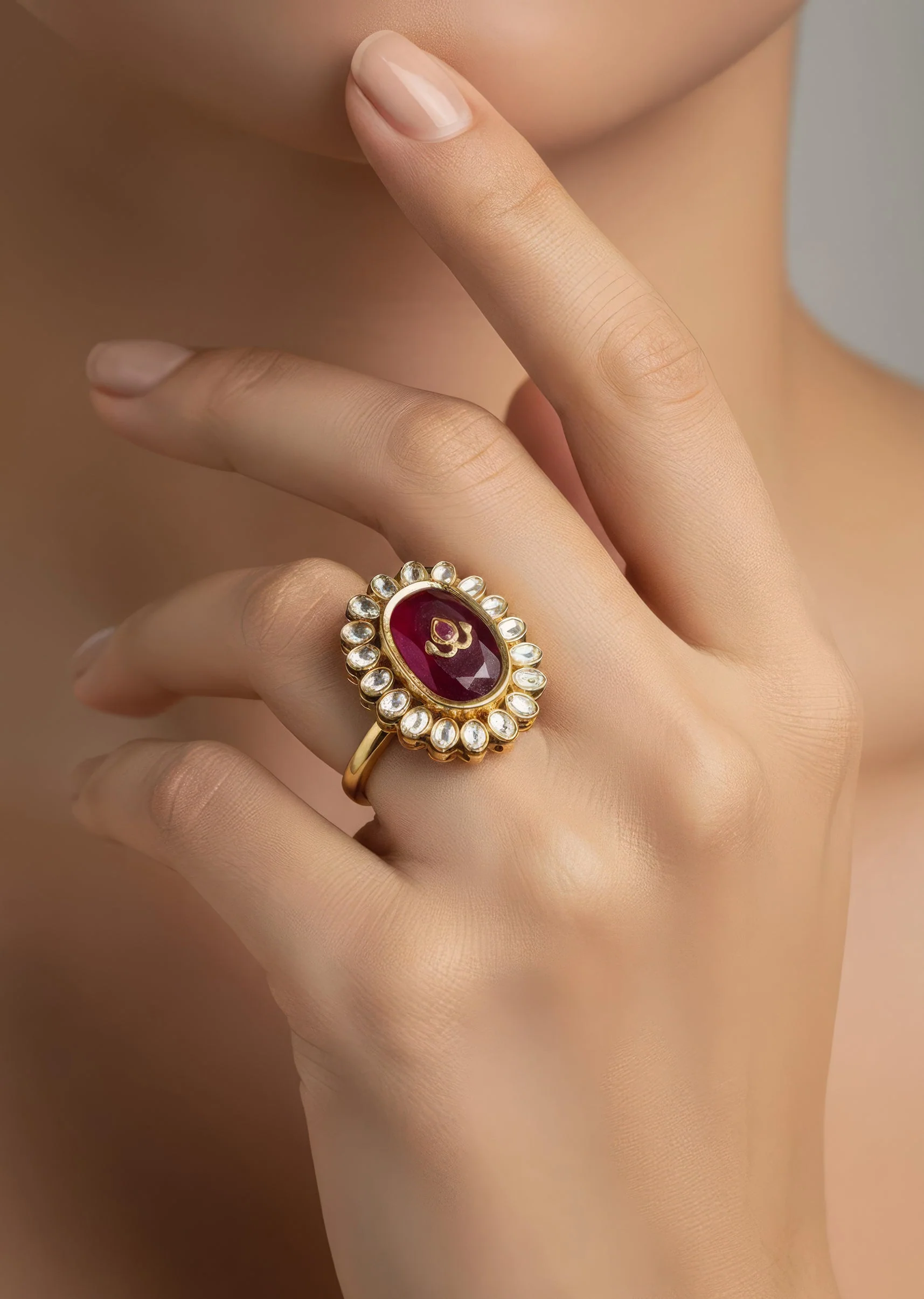 606-gold-plated-red-kundan-polki-ring-1.webp Gold Plated Red Kundan Polki Ring